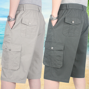 水洗纯棉七分裤 中裤 深裆高腰男士 短裤 薄款 衩爷爷夏季 中老年男式