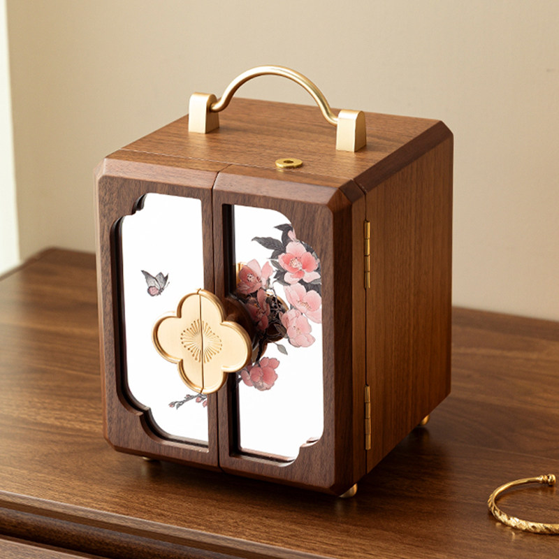 首饰盒收纳盒订婚五金新婚木质黄金手饰品盒实用闺蜜结婚生日礼物