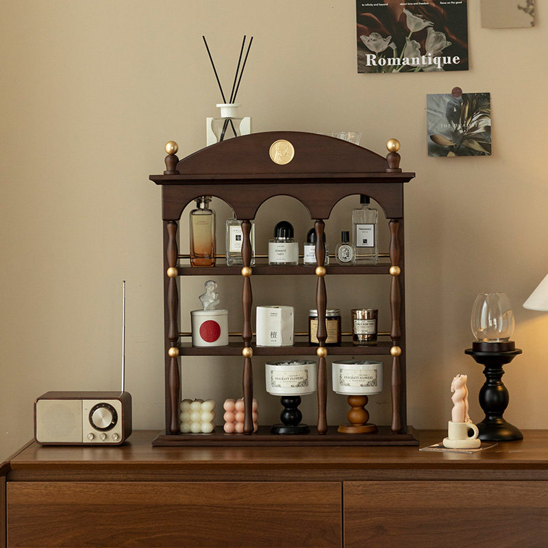 中古风香水置物架多层九宫格梳妆台实木香薰化妆品护肤品收纳架