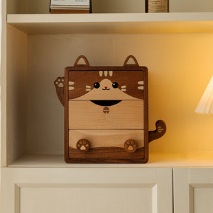 实木桌面收纳盒抽屉式杂物整理盒办公室玄关摆件生日情人节礼物女