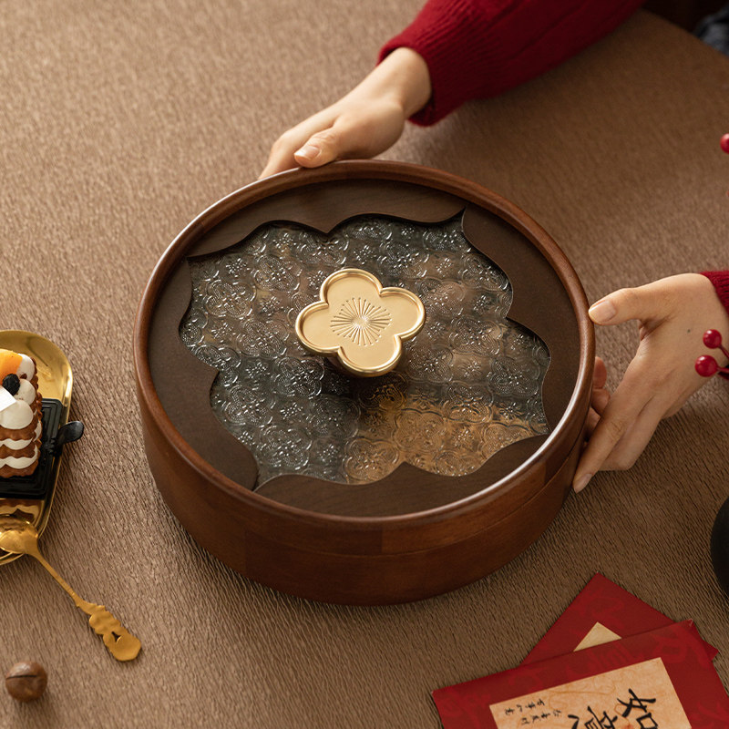 实木干果盘客厅茶几家用坚果零食盘新中式双层四九宫格糖果收纳盒