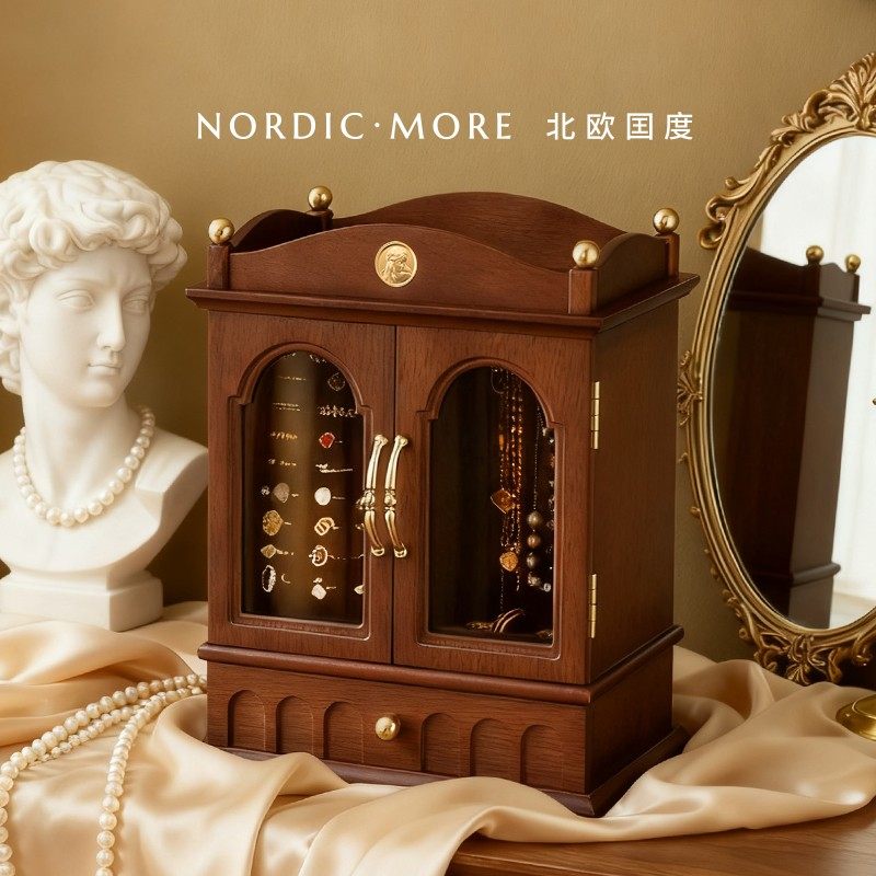 复古首饰收纳盒轻奢高档木质项链珠宝盒展示柜新婚结婚生日礼物