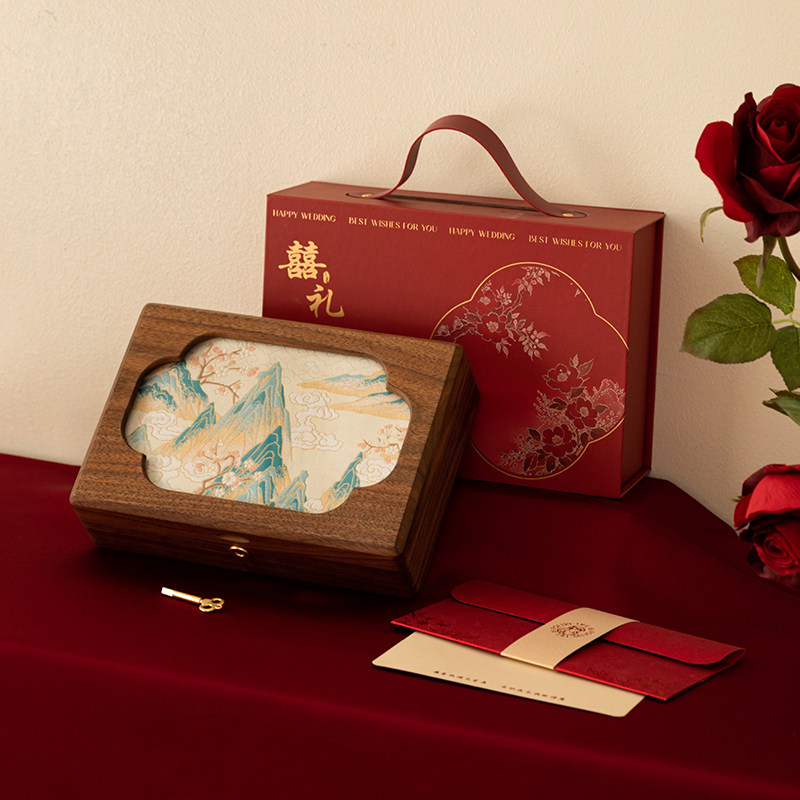 新婚订婚礼物送新娘刺绣首饰盒收纳盒三金五金黄金生日送女友礼物