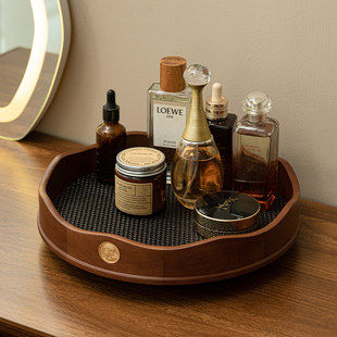 实木化妆品收纳盒桌面高级旋转盘护肤品香水置物架首饰品口红托盘