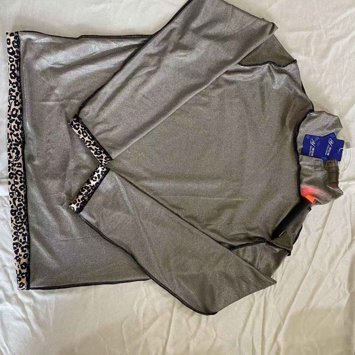 银纤维豹纹长袖脖套养护,抗菌全银养生衣服排毒排湿防辐射功能