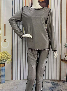 银纤维豹纹圆领长袖长裤,抗菌全银养生衣服排毒排湿防辐射功能