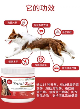 港购 美国猫犬用Total-Zymes 胰宝16种胰酶粉2.2oz胰腺炎肠胃消化