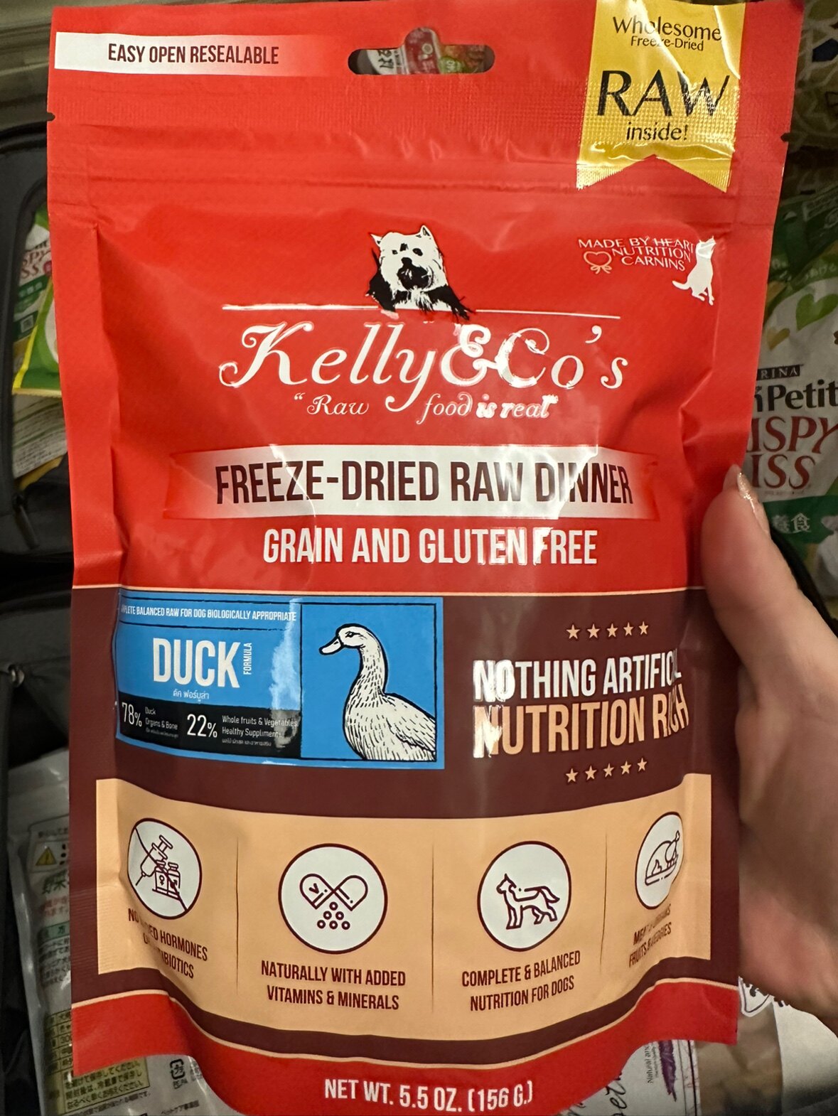 港购 Kelly &Co 生肉犬類配方鴨肉配水果和蔬菜冻干狗粮156g