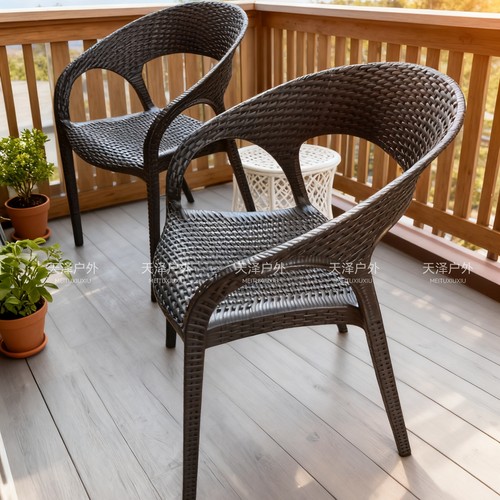 户外塑料椅子防水防晒藤椅单人仿藤靠背奶茶店咖啡厅外摆椅子牢固