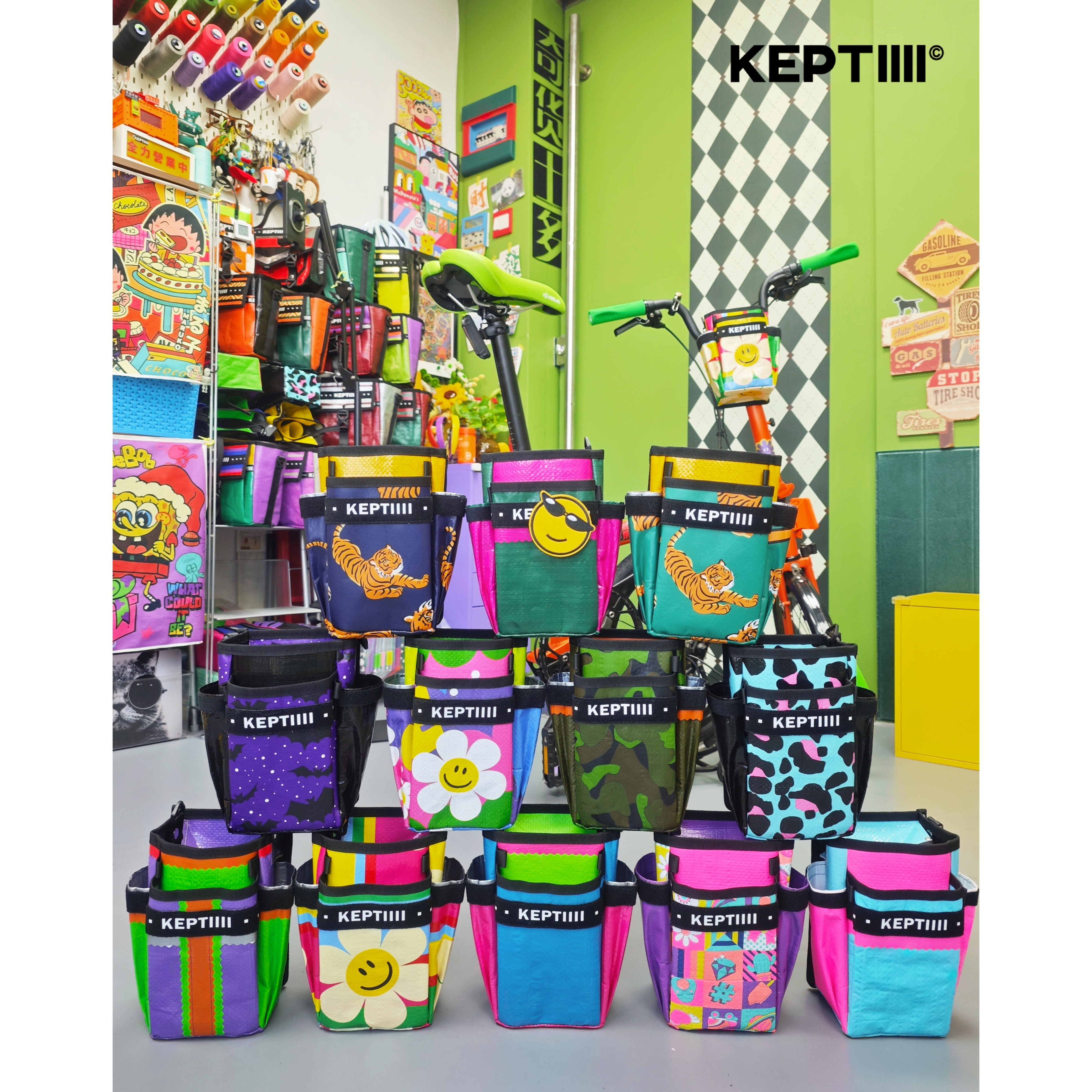 奇货士多原创手工 拼色小布自行车水壶手机架 大 行 防水车把包