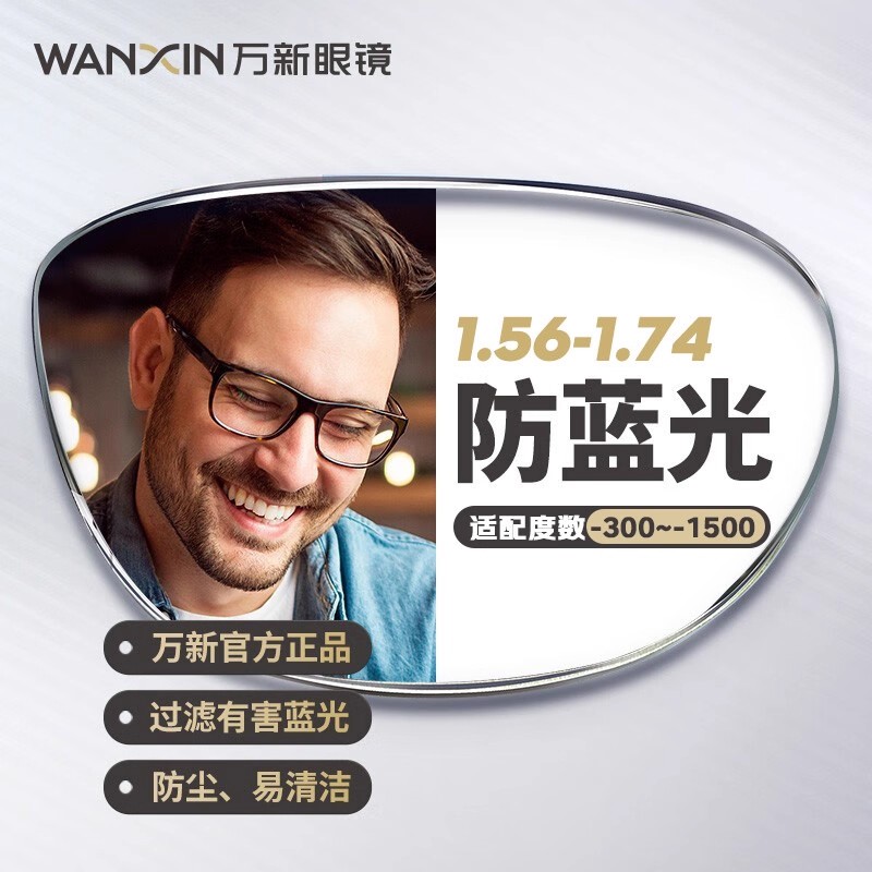 万新镜片防蓝光辐射超薄近视1.67配镜高度数镜片1.74近视眼镜片