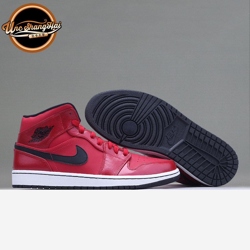 北卡大学 air jordan 1 mid aj1 乔1 红黑 bred 男子 554724-602