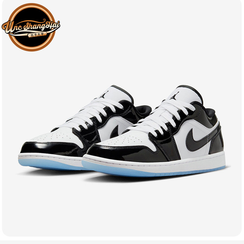 北卡大学Air Jordan 1 Low AJ1黑白康扣漆皮低帮篮球鞋DV1309-100