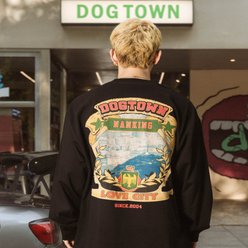 DOGTOWN南京地标系列南京刺绣天文台LOGO复古长袖TEE长袖T恤