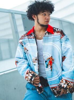 DOGTOWN BOXING拳台满印LOGO拼色领复古哈灵顿夹克棉衣外套