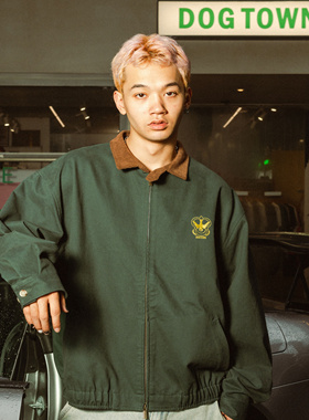 DOGTOWN 25FW胸前LOGO翻领拼色拉链保暖哈灵顿宽松夹克外套