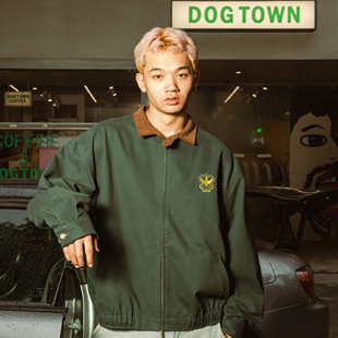 DOGTOWN 25FW胸前LOGO翻领拼色拉链保暖哈灵顿宽松夹克外套