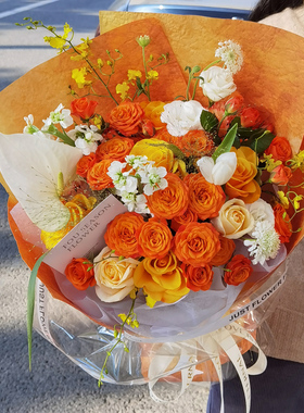 橙色多头芭比玫瑰混搭生日花束上海鲜花同城速递配送闺蜜女友领导