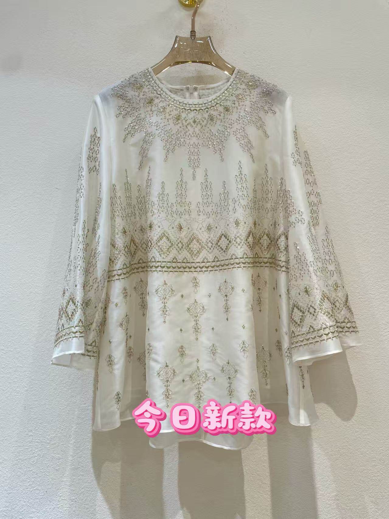 新款重工刺绣钉珠上衣真丝