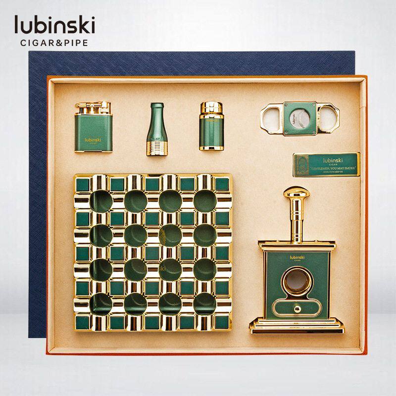 正品LUBINSKI鲁宾斯基雪茄工具套装多功能绿色六件套烟具礼盒包装
