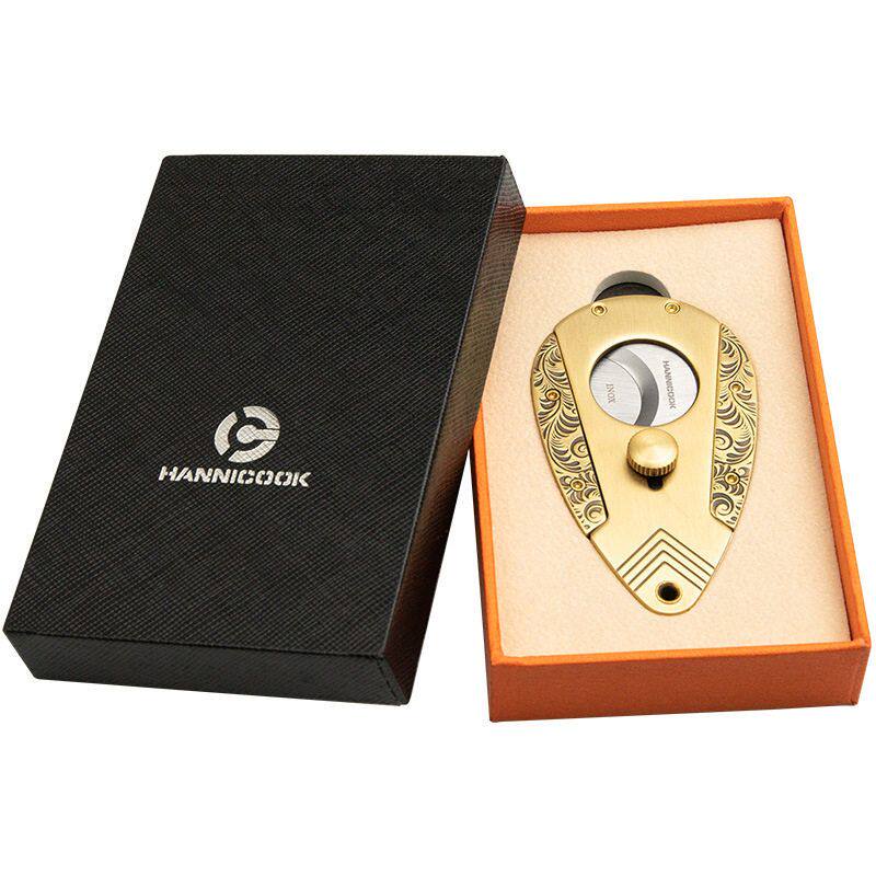 正品HANNICOOK汉尼库克复古雪茄刀不锈钢双刃雪茄剪皮革礼盒包装