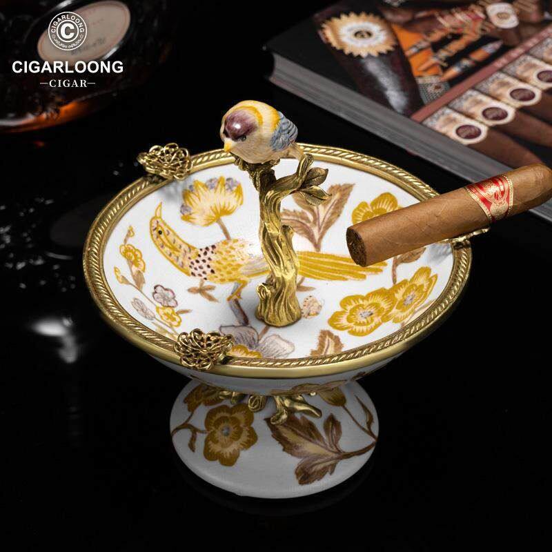 正品CIGARLOONG茄龙雪茄烟灰缸创意图案古典彩绘手工彩绘陶瓷烟缸