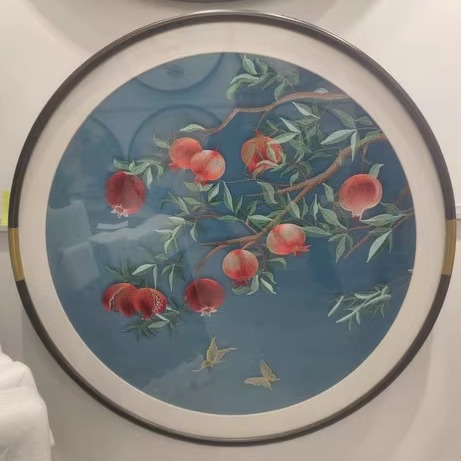 苏州刺绣织锦绣圆形走廊玄关餐厅客厅装饰画挂画花卉石榴成品礼品图片