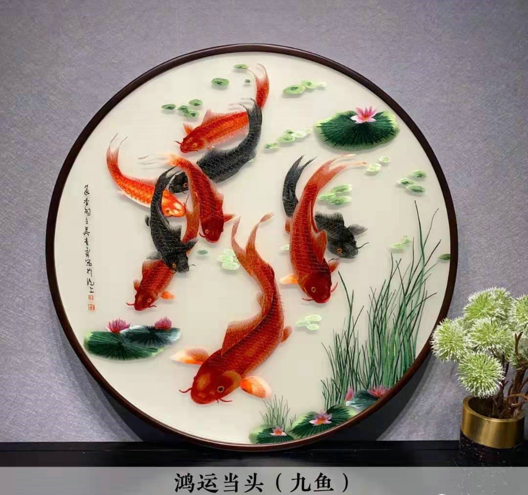 苏州刺绣圆形带框成品装饰画玄关走廊餐厅挂画苏绣荷花客厅床头图片