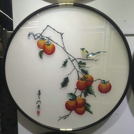 苏州刺绣事事如意玄关走廊床头圆形带框成品装饰画挂画新中式礼品图片