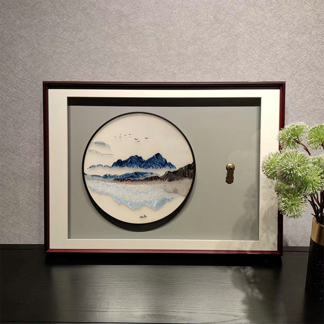 苏州刺绣电表箱仿手工配电柜装饰画带框成品液压杆挂画山水苏绣图片