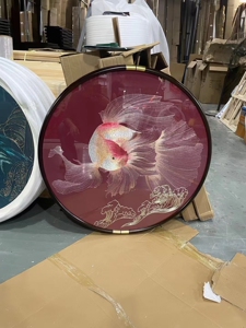 苏州刺绣织锦绣墙布装饰画挂画金鱼成品实木外框玄关走廊床头礼品