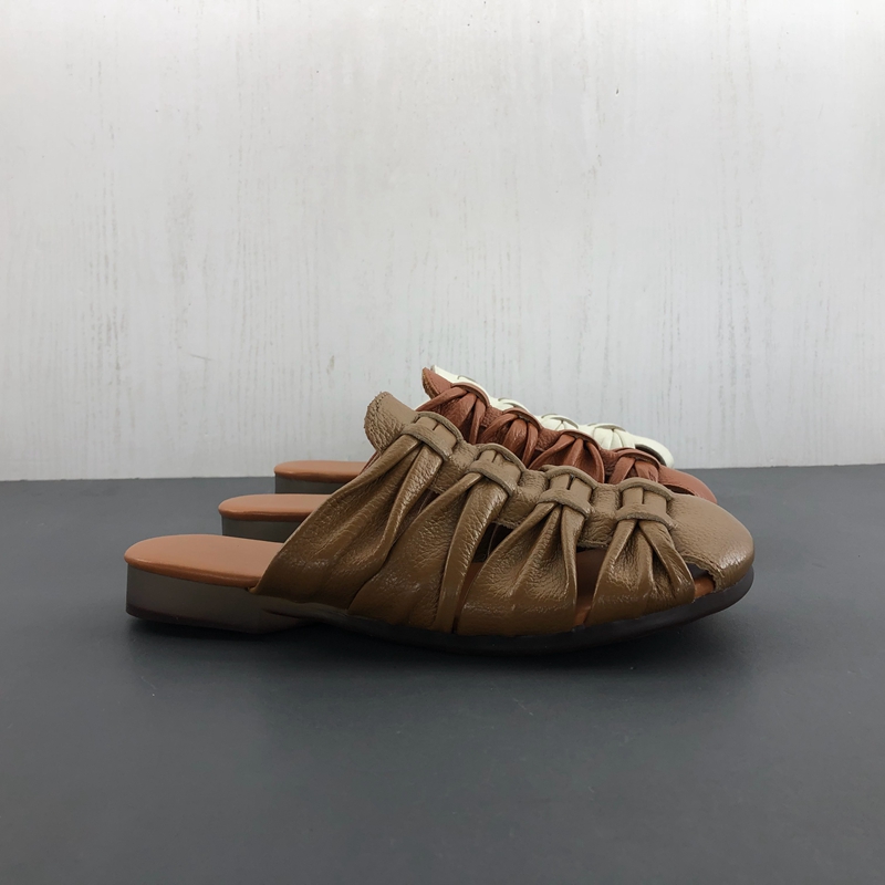 工厂新款断码真皮女鞋夏季时尚休闲舒适包头镂空软底牛皮女拖鞋