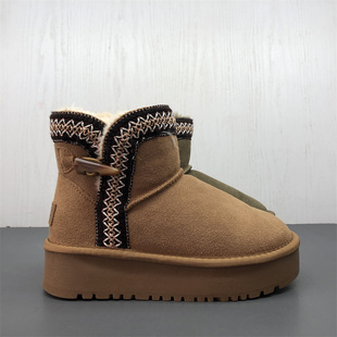 工厂断码真皮女鞋冬季新款舒适百搭圆头厚底复古保暖磨砂皮雪地靴