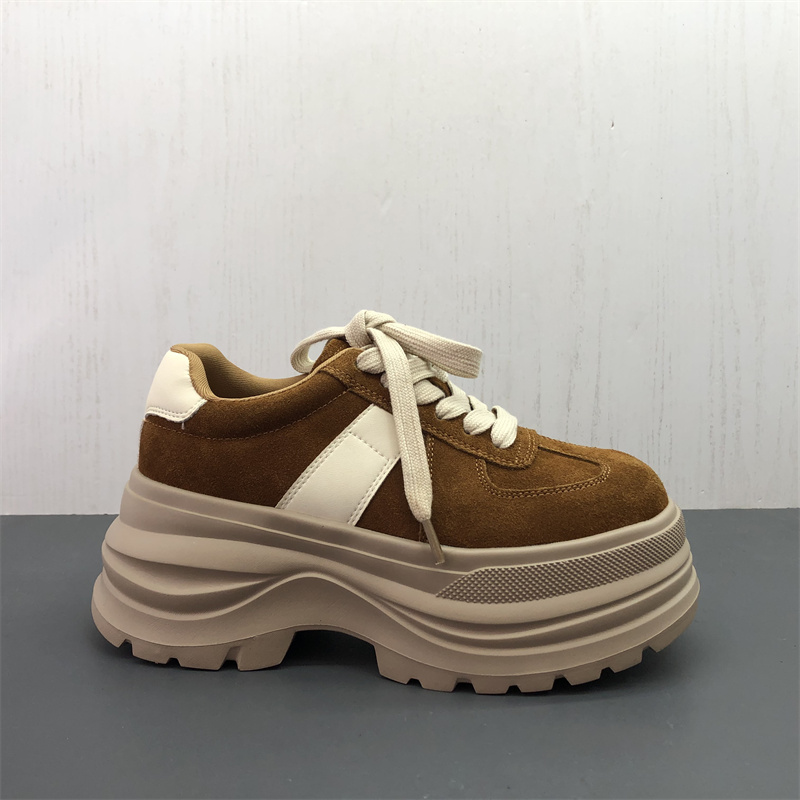 工厂断码真皮女鞋秋季新款圆头系带松糕底轻便日常休闲牛皮女单鞋