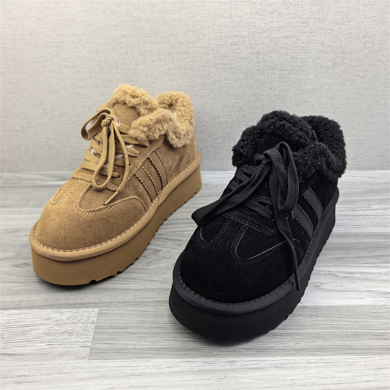工厂断码真皮女鞋冬季新款日常舒适百搭圆头系带保暖磨砂皮雪地靴