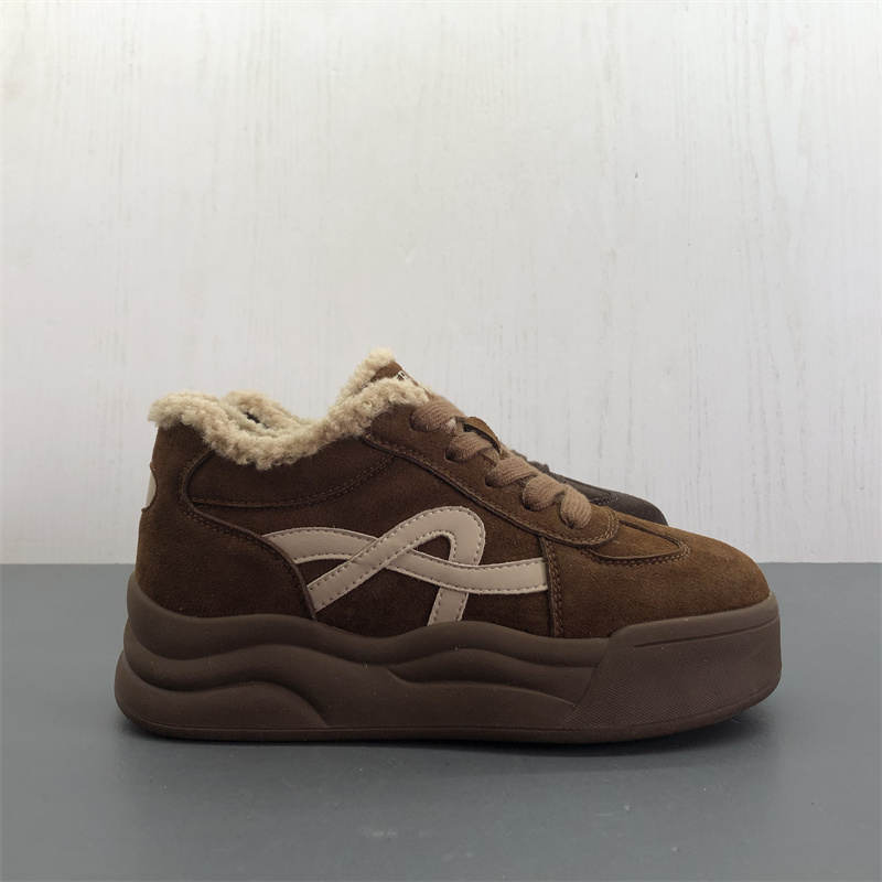 工厂断码真皮女鞋冬季新款时尚休闲圆头系带厚底保暖磨砂皮女棉鞋