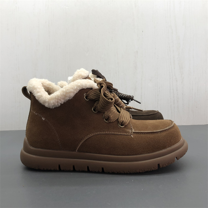 工厂断码真皮女鞋冬季新款日常休闲舒适圆头系带保暖磨砂皮雪地靴