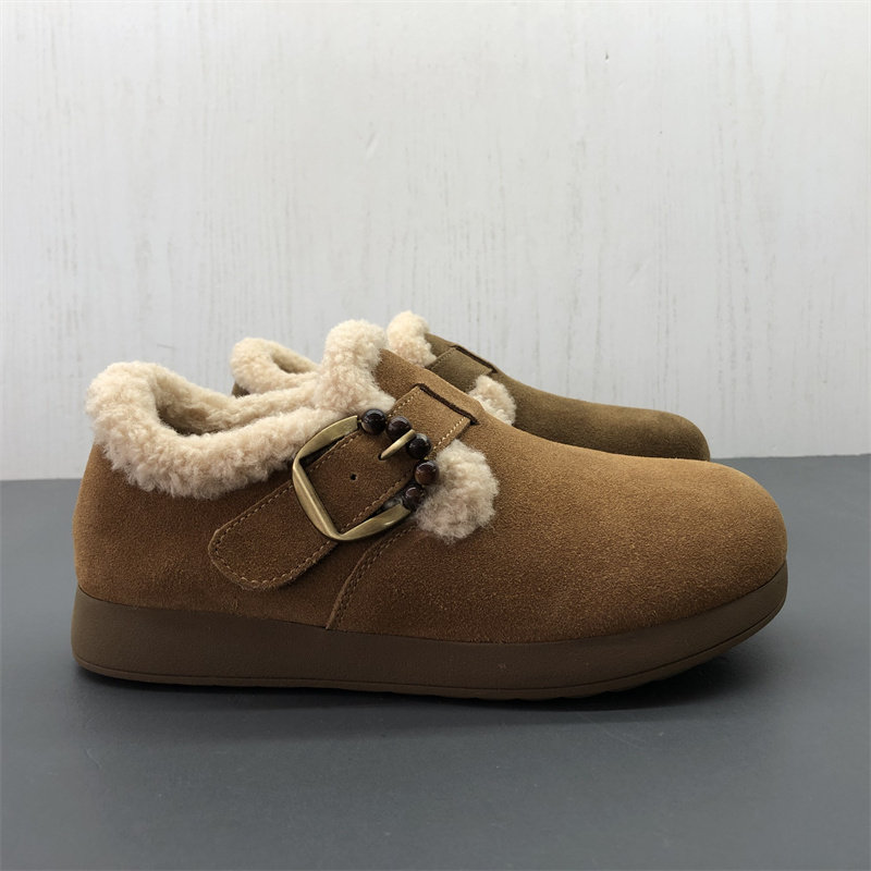 工厂断码真皮女鞋冬季新款日常舒适圆头厚底休闲保暖磨砂皮女棉鞋