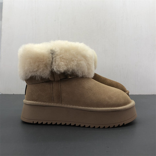 工厂断码真皮女鞋冬季新款舒适百搭圆头厚底羊毛保暖磨砂皮雪地靴