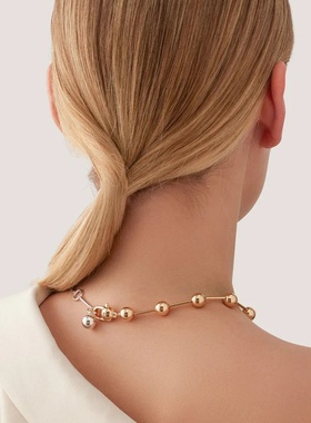 欧美金银拼色串珠项链