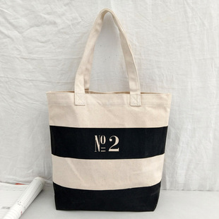 库存清货超厚实~~条纹拼色帆布购物包单肩托特大包百搭学生书本包