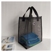 黑色网眼镂空手提包便携式 方便袋游泳洗漱收纳沙滩旅行环保手提包