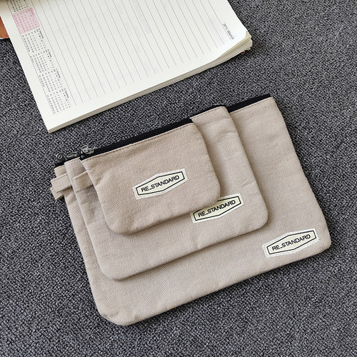 日单亚麻大号纯棉刺绣票据手拿包