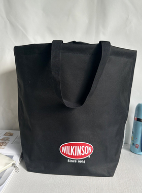 外单库存日韩经典款厚实黑色购物包手提托特包宽底防水购物收纳袋