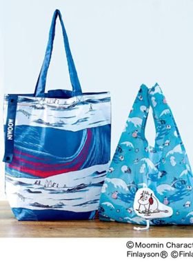 日本杂志附录蓝色手提折叠收纳轻便购物袋逛街买菜环保袋方便布袋