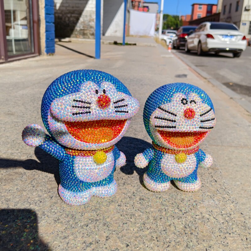 蓝胖子贴钻猫摆件DIY手工粘钻