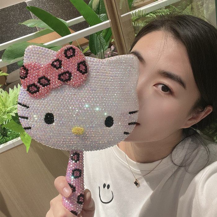 哈喽KT手工DIY贴钻镜子手柄镜子