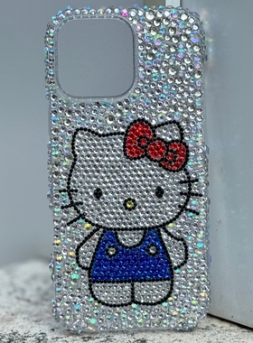 苹果17Promax手工贴钻DIY手机壳14带钻镶钻网红16立体KT猫13iPhone12131415proXSMax手机壳