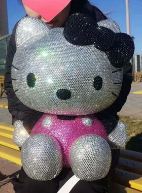 贴钻黑色衣服粘钻送女生满钻KT猫 公仔 存钱罐储蓄罐摆件糖胶礼品