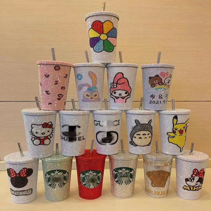 diy手工粘钻大容量不锈钢吸管杯